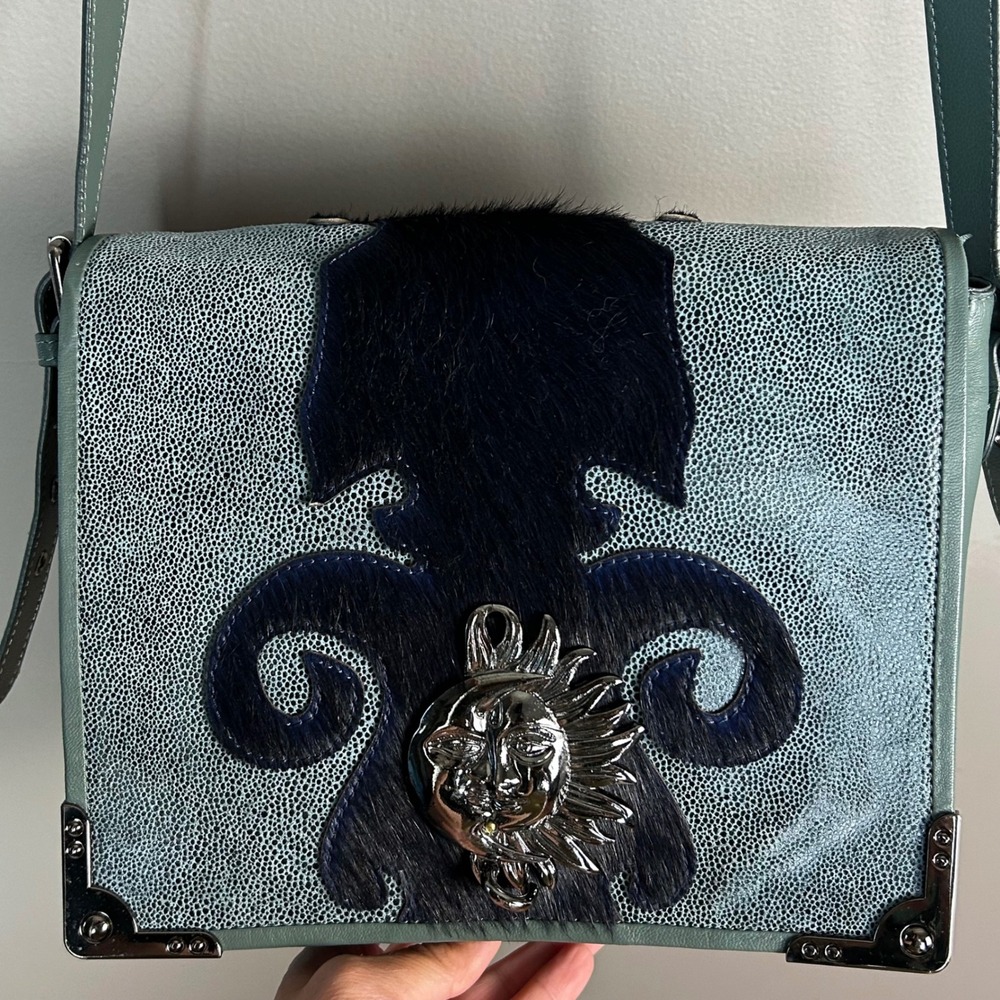 Celestial Witchy Leather Crossbody Bag Sharif 1827 Sun Moon Face Fleur De Lis